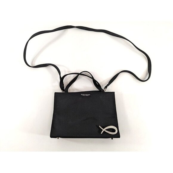 Kate Spade New York Small Crossbody Handbag Purse Black Canvas Gemstone Brooch - Picture 1 of 12